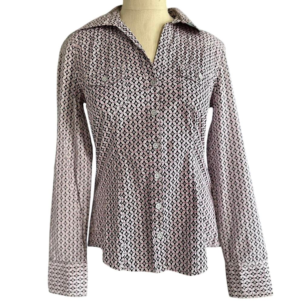Womens Top Size Small Petite Pink White Geometric Structured Western Business